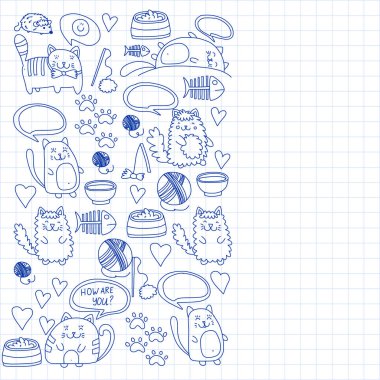 Vektör desen ile şirin küçük kediler ve yavruları çocuklar için.