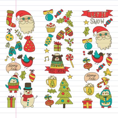 Noel öğe çizim stili doodle Kids. Vektör desen.