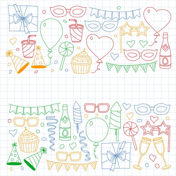 Vector pattern with bithday icons. Holiday and celebration. — Stock Vector
