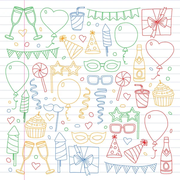 Vector pattern with bithday icons. Holiday and celebration. — Stock Vector