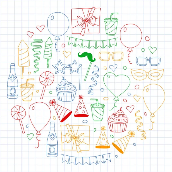 Vector pattern with bithday icons. Holiday and celebration. — Stock Vector