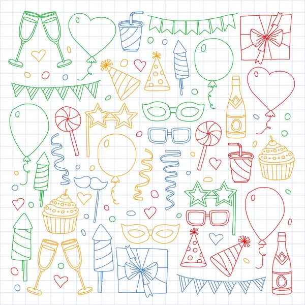 Vector pattern with bithday icons. Holiday and celebration. — Stock Vector