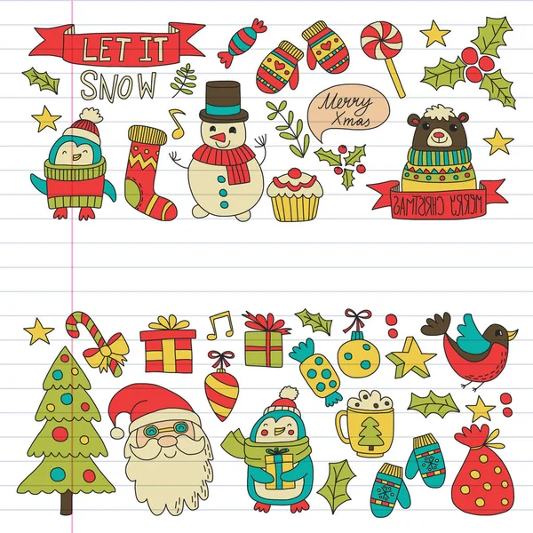 Elemento de Natal em doodle crianças desenho estilo. Padrão vetorial . — Vetor de Stock