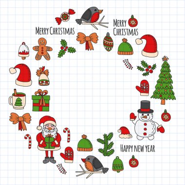 Noel öğe çizim stili doodle Kids. Vektör desen.