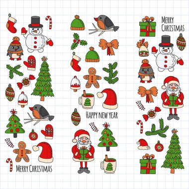 Noel öğe çizim stili doodle Kids. Vektör desen.