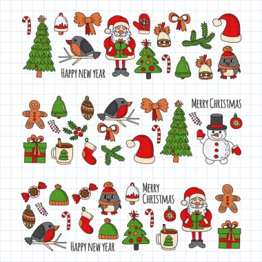 Noel öğe çizim stili doodle Kids. Vektör desen.