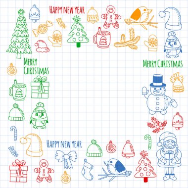 Noel öğe çizim stili doodle Kids. Vektör desen.