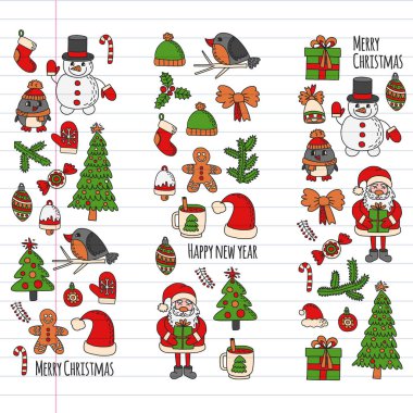 Noel öğe çizim stili doodle Kids. Vektör desen.