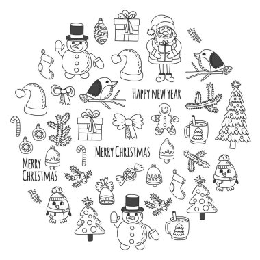 Noel öğe çizim stili doodle Kids. Vektör desen.