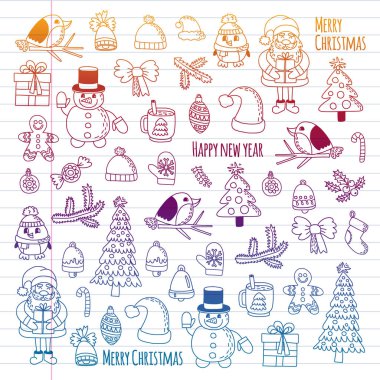 Noel öğe çizim stili doodle Kids. Vektör desen.