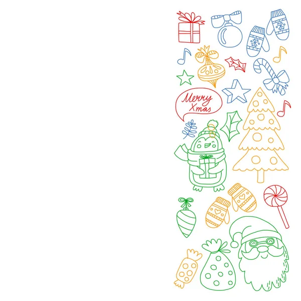 Christmas element in doodle kids drawing style. Vector pattern. — Stock Vector