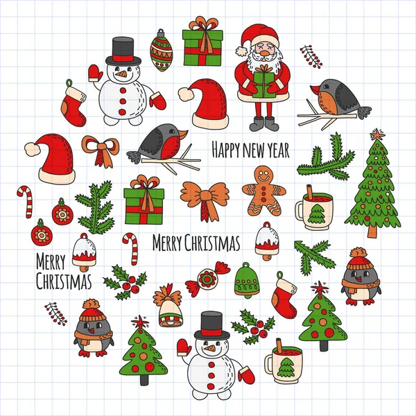 Christmas element in doodle kids drawing style. Vector pattern. — Stock Vector