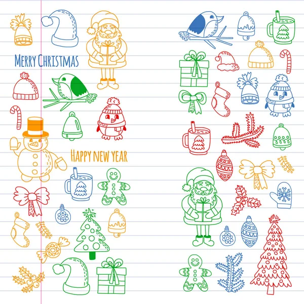 Elemento de Natal em doodle crianças desenho estilo. Padrão vetorial . — Vetor de Stock