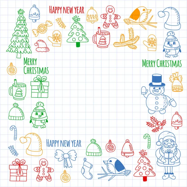 Elemento de Natal em doodle crianças desenho estilo. Padrão vetorial . — Vetor de Stock