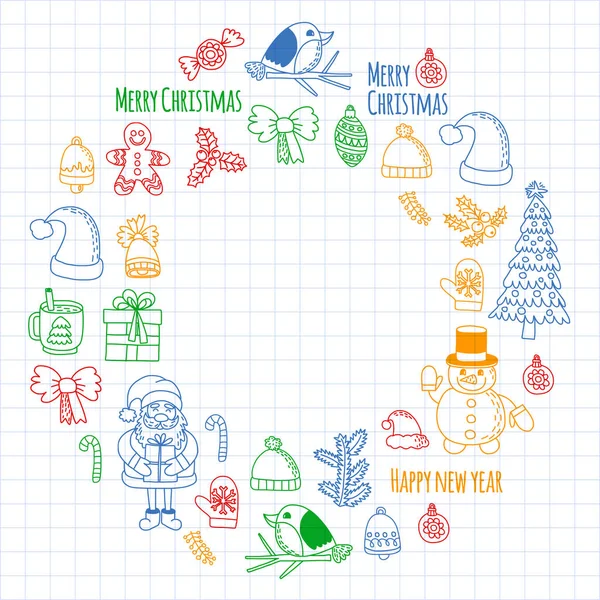 Elemento de Natal em doodle crianças desenho estilo. Padrão vetorial . — Vetor de Stock