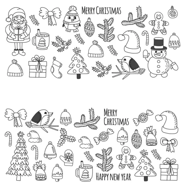 Karácsonyi eleme doodle gyerekek rajz stílust. Vektoros mintát. — Stock Vector