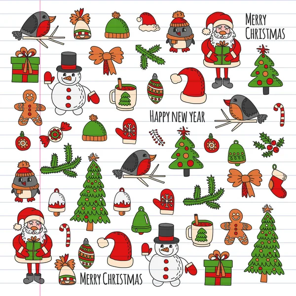 Kerst element in doodle kinderen tekenen stijl. Vector patroon. — Stockvector