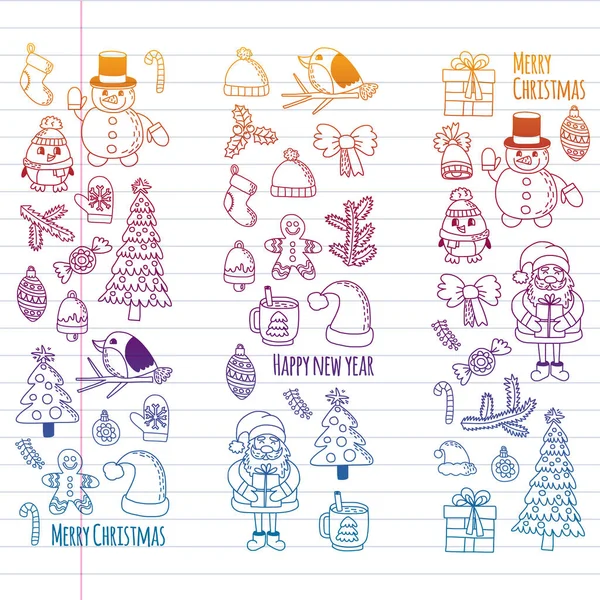 Boże Narodzenie element w doodle kids rysunek styl. Wektor wzór. — Wektor stockowy