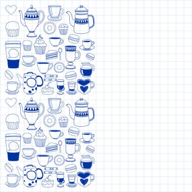 Kahve menü. Kapuçino, desenle vektör espresso. Mutfak, yemek, içecek.