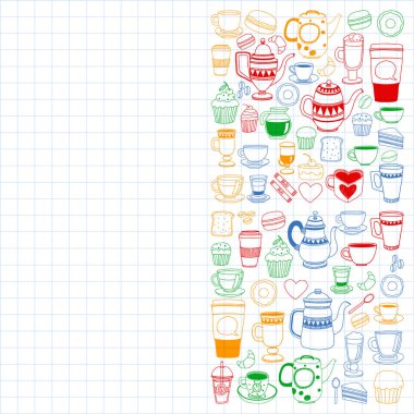 Kahve menü. Kapuçino, desenle vektör espresso. Mutfak, yemek, içecek.