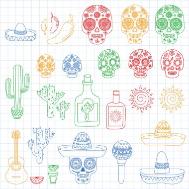 Meksika vektör desen. Ölülerin günü. Posterler, afişler, arka planlar için simgeler.