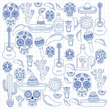 Meksika vektör desen. Ölülerin günü. Posterler, afişler, arka planlar için simgeler.