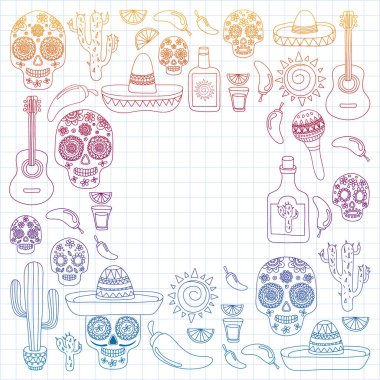 Meksika vektör desen. Ölülerin günü. Posterler, afişler, arka planlar için simgeler.