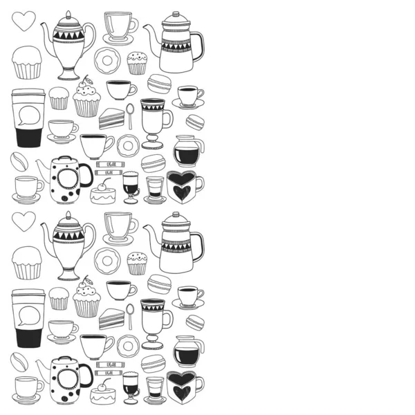 Menú de café. Patrón vectorial con capuchino, espresso. Cocina, cocina, bebidas . — Vector de stock