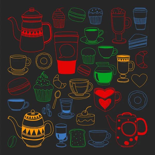 Kaffee-Menü. Vektormuster mit Cappuccino, Espresso. Küche, Kochen, Getränke. — Stockvektor