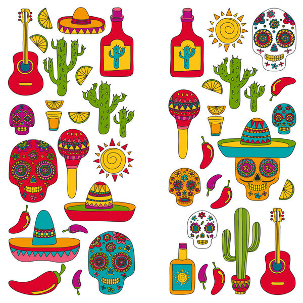 Mexico vector pattern. Day of the Dead. Icons for posters, banners, backgrounds.