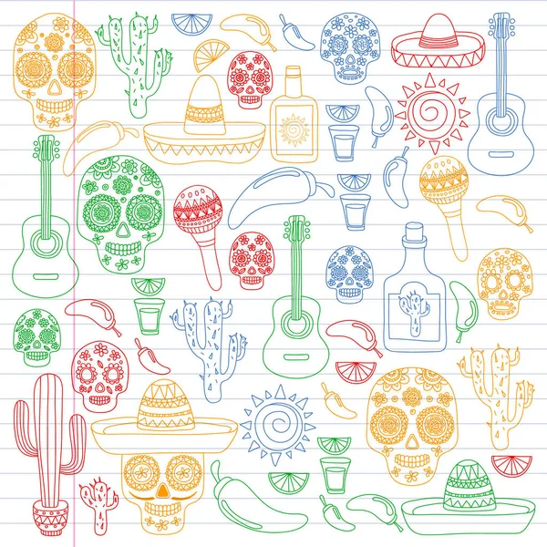 Patrón vectorial México. Día de los Muertos. Iconos para carteles, pancartas, fondos . — Vector de stock