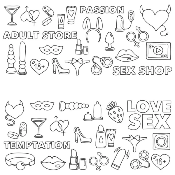 Vector set met seks shop pictogrammen. Erotisch fetish spelletjes achtergrond. — Stockvector