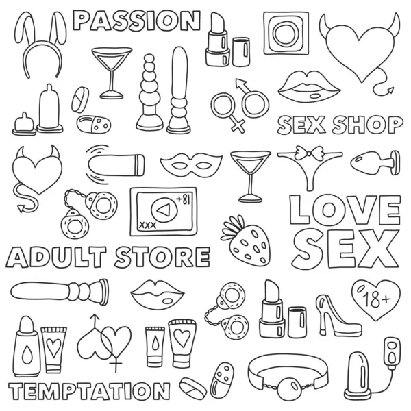 Векторний набір з іконками секс-шопу. Еротичні ігри фетиш фон . — стоковий вектор