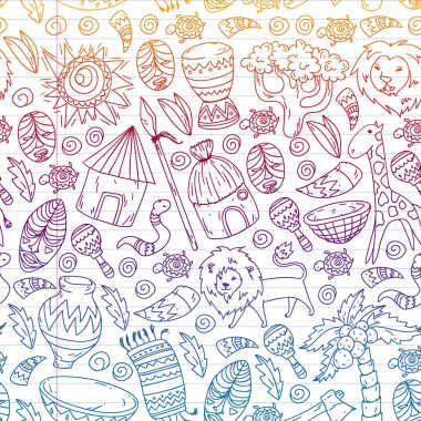 Kabile elemanları ve hayvanlar ile Afrika deseni