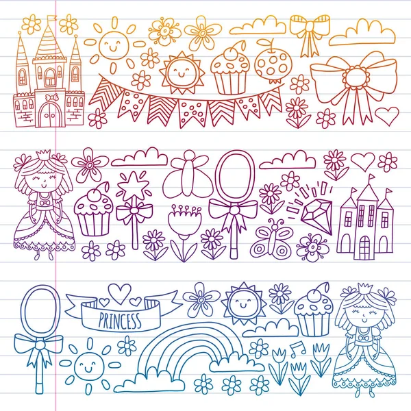 Vektor mönster för små flickor. Princess illustration för Happy Birthday Party. — Stock vektor