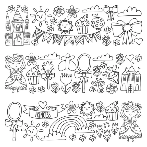 Векторний візерунок для маленьких дівчат. Ілюстрація принцеси для вечірки з днем народження . — стоковий вектор