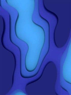 Kağıt kesiği su arka planı. Deniz ve okyanus. İş sunumları, el ilanları, posterler ve davetiyeler için vektör tasarımı. Renkli oyma sanatı.