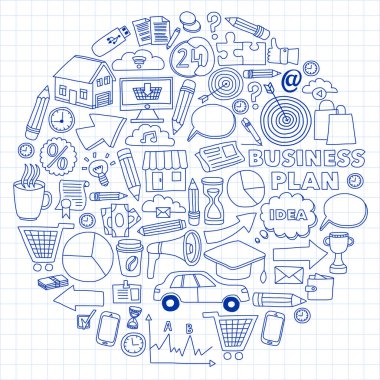 İş ve yönetim geçmişi. Finans simgeleriyle desen. Projelerin, organizasyonun, riskin ve gelişimin kavramsal illüstrasyonu. Takım çalışması, bütçe planlaması.