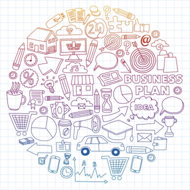 İş ve yönetim geçmişi. Finans simgeleriyle desen. Projelerin, organizasyonun, riskin ve gelişimin kavramsal illüstrasyonu. Takım çalışması, bütçe planlaması.