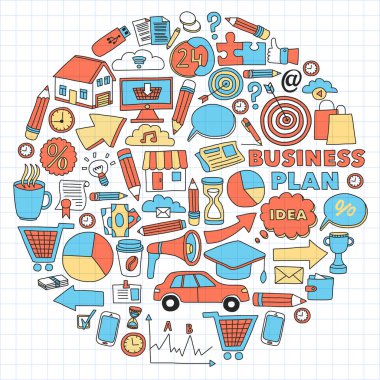 İş ve yönetim geçmişi. Finans simgeleriyle desen. Projelerin, organizasyonun, riskin ve gelişimin kavramsal illüstrasyonu. Takım çalışması, bütçe planlaması.