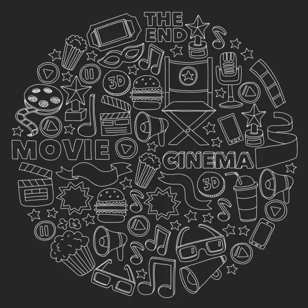 Movie, cinema set. Pattern doodle background with vector icons. — Stock Vector