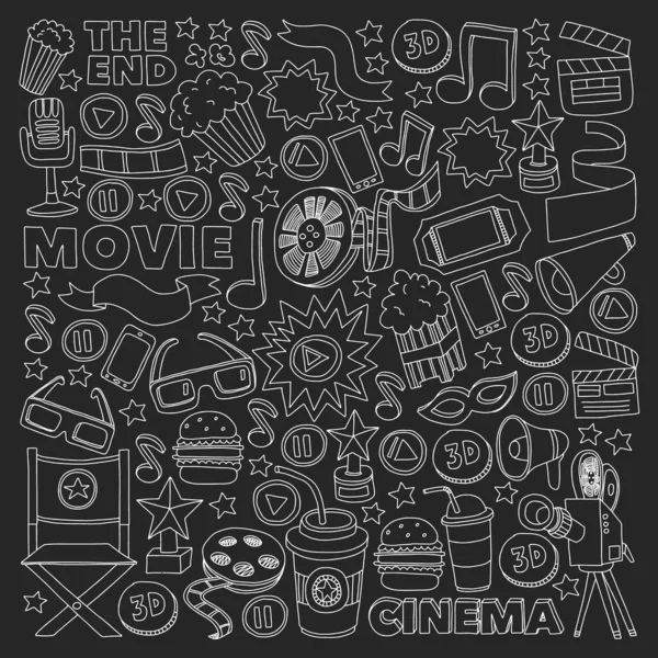 Film, plateau de cinéma. Modèle fond doodle avec des icônes vectorielles . — Image vectorielle