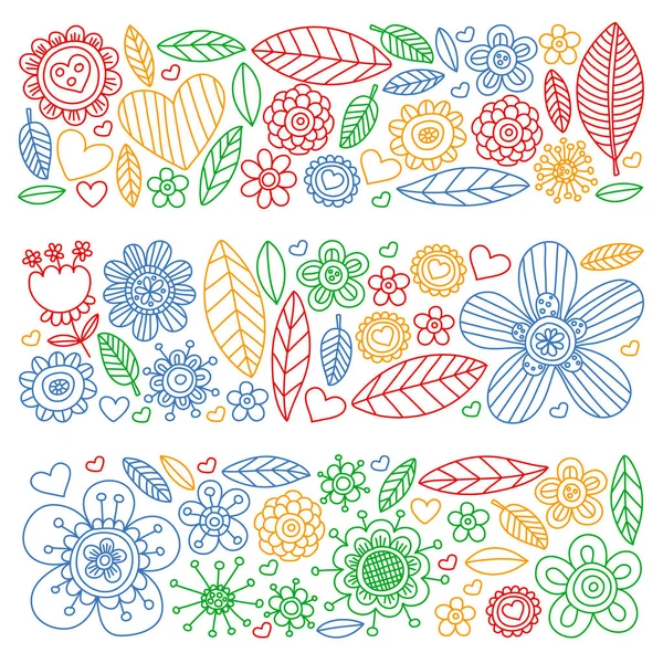 Blumen am 8. März. Doodle-Muster. Vektor-Symbole für Frauen. — Stockvektor