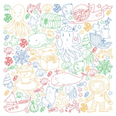 Çocuklarla dalış kalıbı. Ahtapot, balina. Korsanlar ve hazinelerle dolu bir yaz macerası. Su altında..