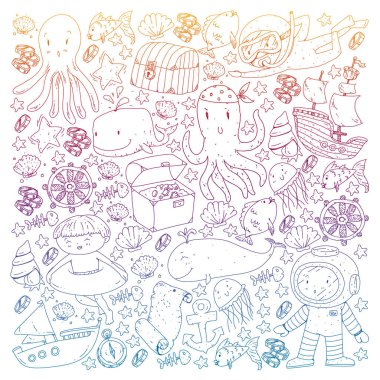 Çocuklarla dalış kalıbı. Ahtapot, balina. Korsanlar ve hazinelerle dolu bir yaz macerası. Yüzme ve sualtı macerası.