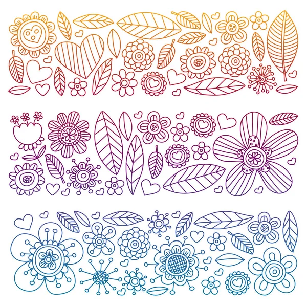 Bloemen 8 maart. Doodle patroon. Vector iconen voor vrouwen. — Stockvector