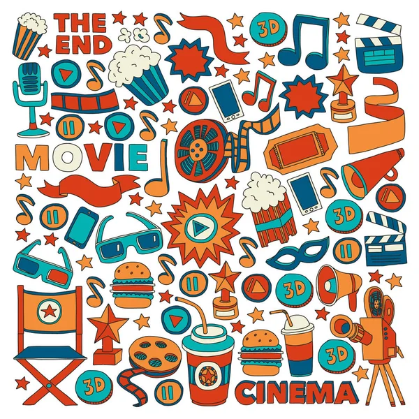 stock vector Movie, cinema set. Pattern doodle background with vector icons. Video TV.