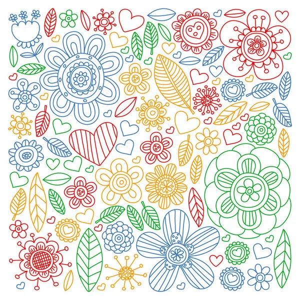 Bloemen 8 maart. Doodle patroon. Vector iconen voor vrouwen. — Stockvector