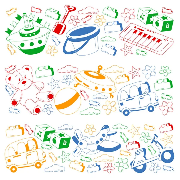 Vector set with toys icons. Pattern for kindergarten. — Stok Vektör