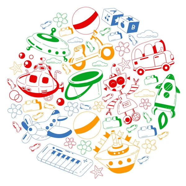 Vector set with toys icons. Pattern for kindergarten. — Stok Vektör